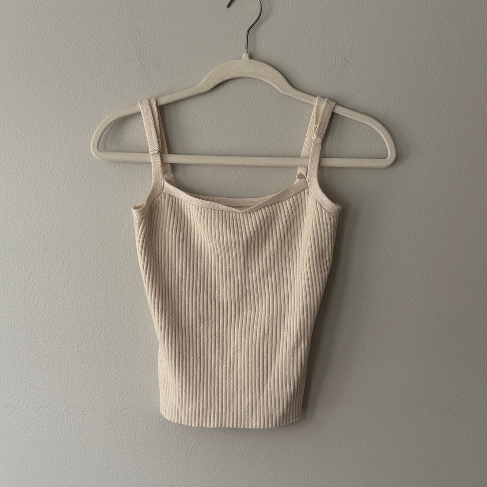 Astr Ribbed Beige Adjustable Tank Top 10% Wool